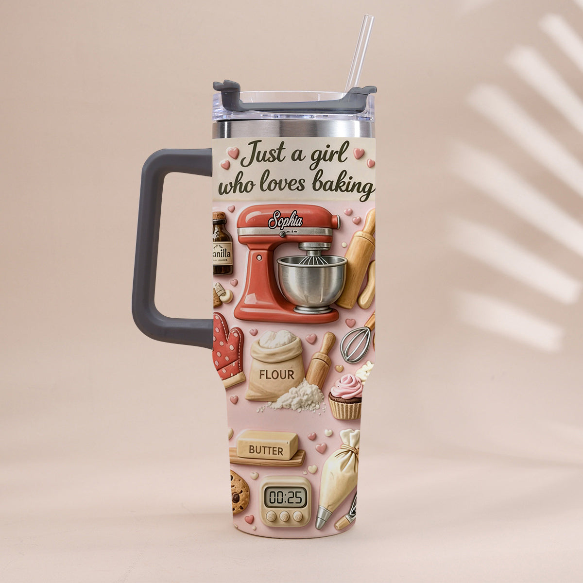 Just A Girl Who Loves Baking - Personalized Baking Tumbler With Handle