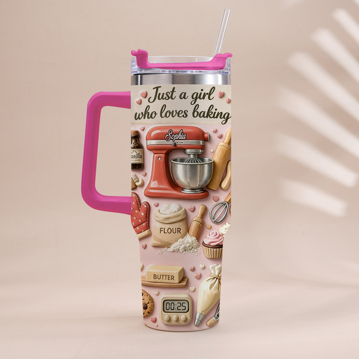 Just A Girl Who Loves Baking - Personalized Baking Tumbler With Handle