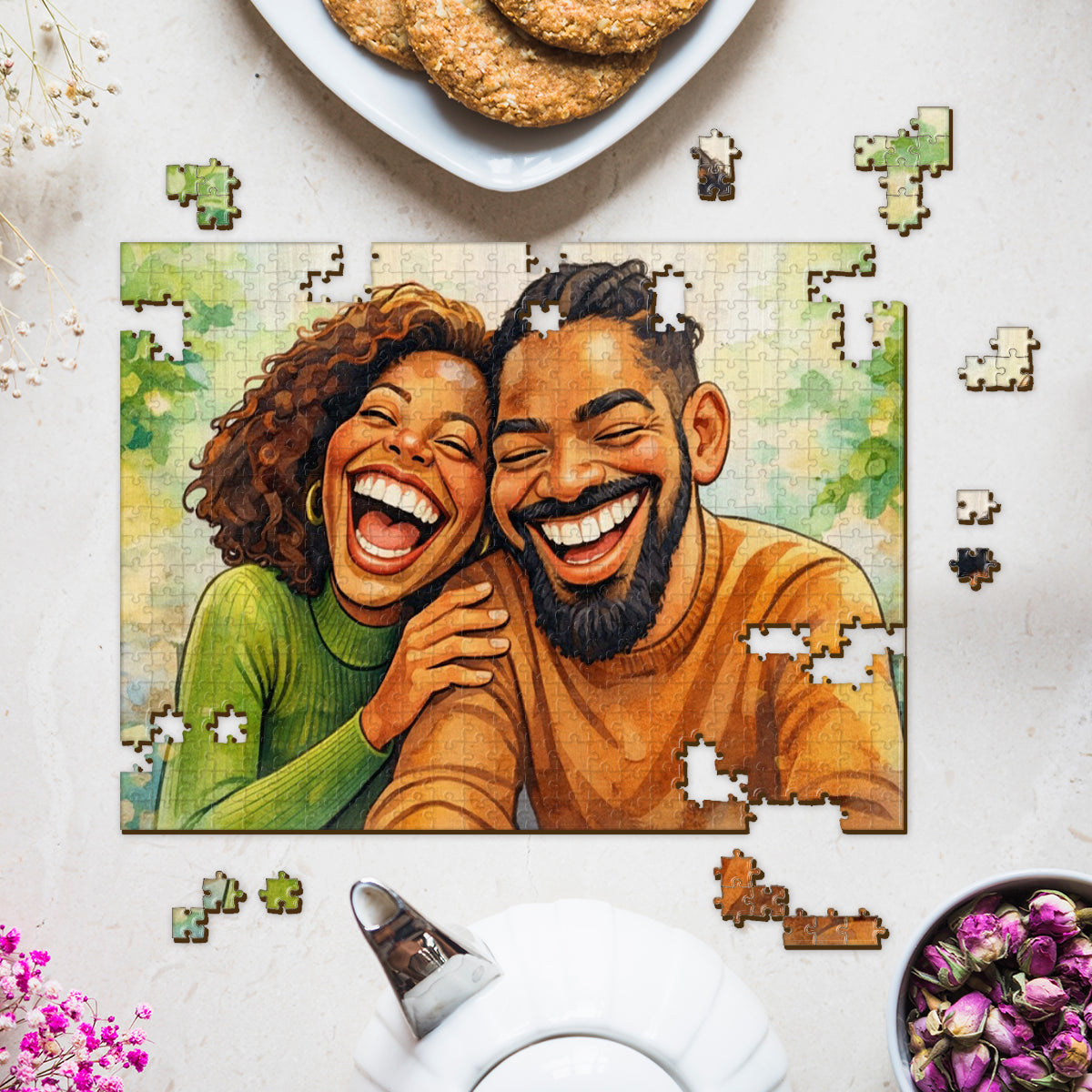 Couple Caricature Style - Personalized Couple Jigsaw Puzzle