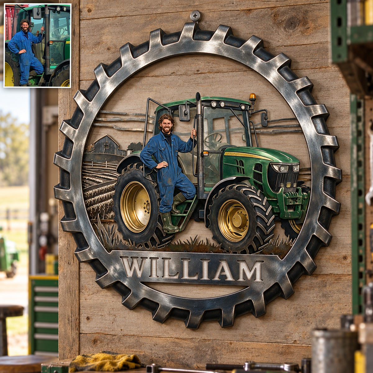 Farmer Tractor - Personalized Farmer 3D Printed Cut Metal Sign