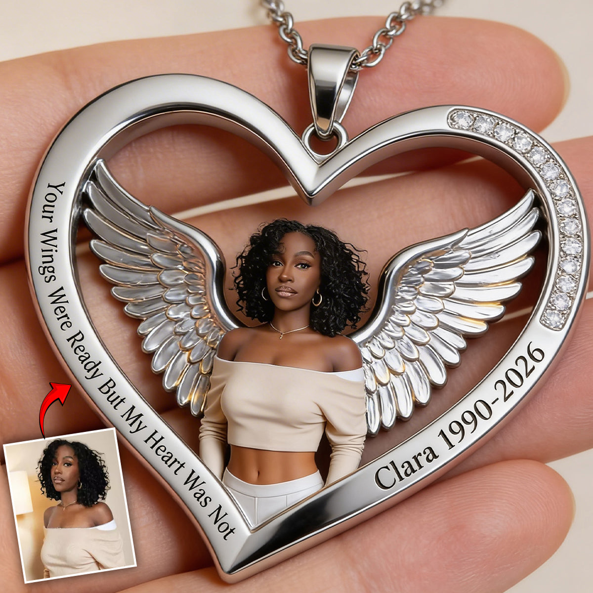 Your Wings Were Ready But My Heart Wear Not - Personalized Memorial Shaped Metal Pendant Necklace