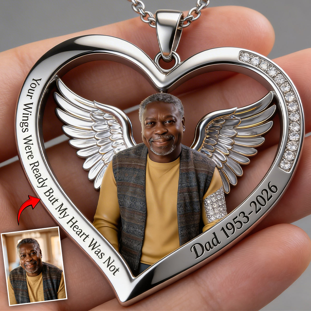 Your Wings Were Ready But My Heart Wear Not - Personalized Memorial Shaped Metal Pendant Necklace