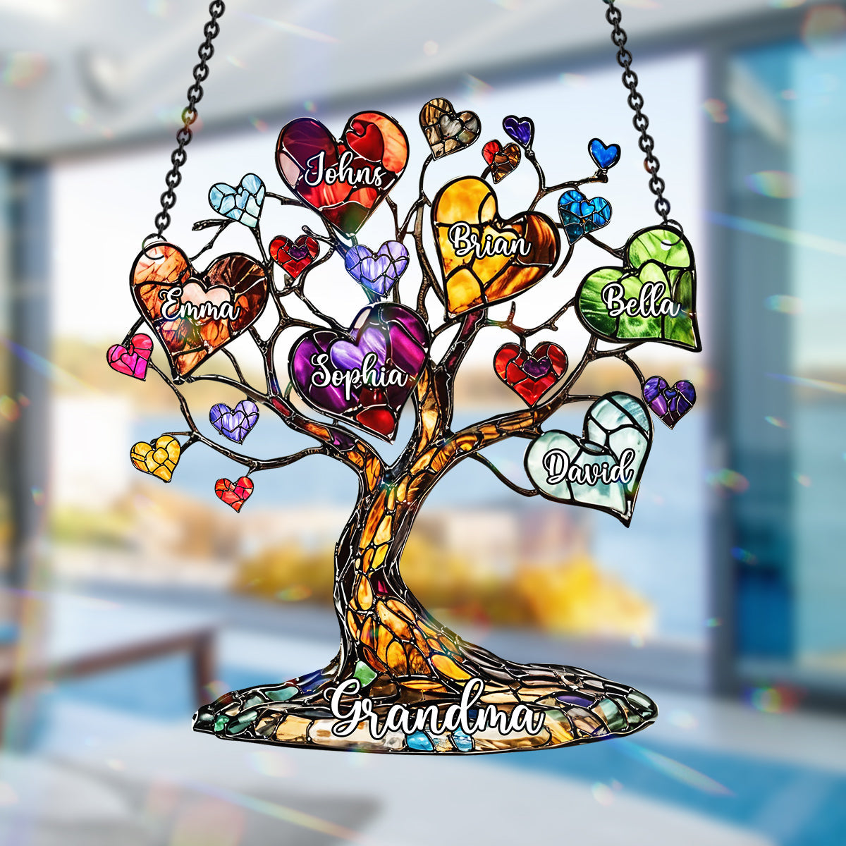 Mom Grandma Heart Tree - Personalized Mother Window Hanging Suncatcher Ornament