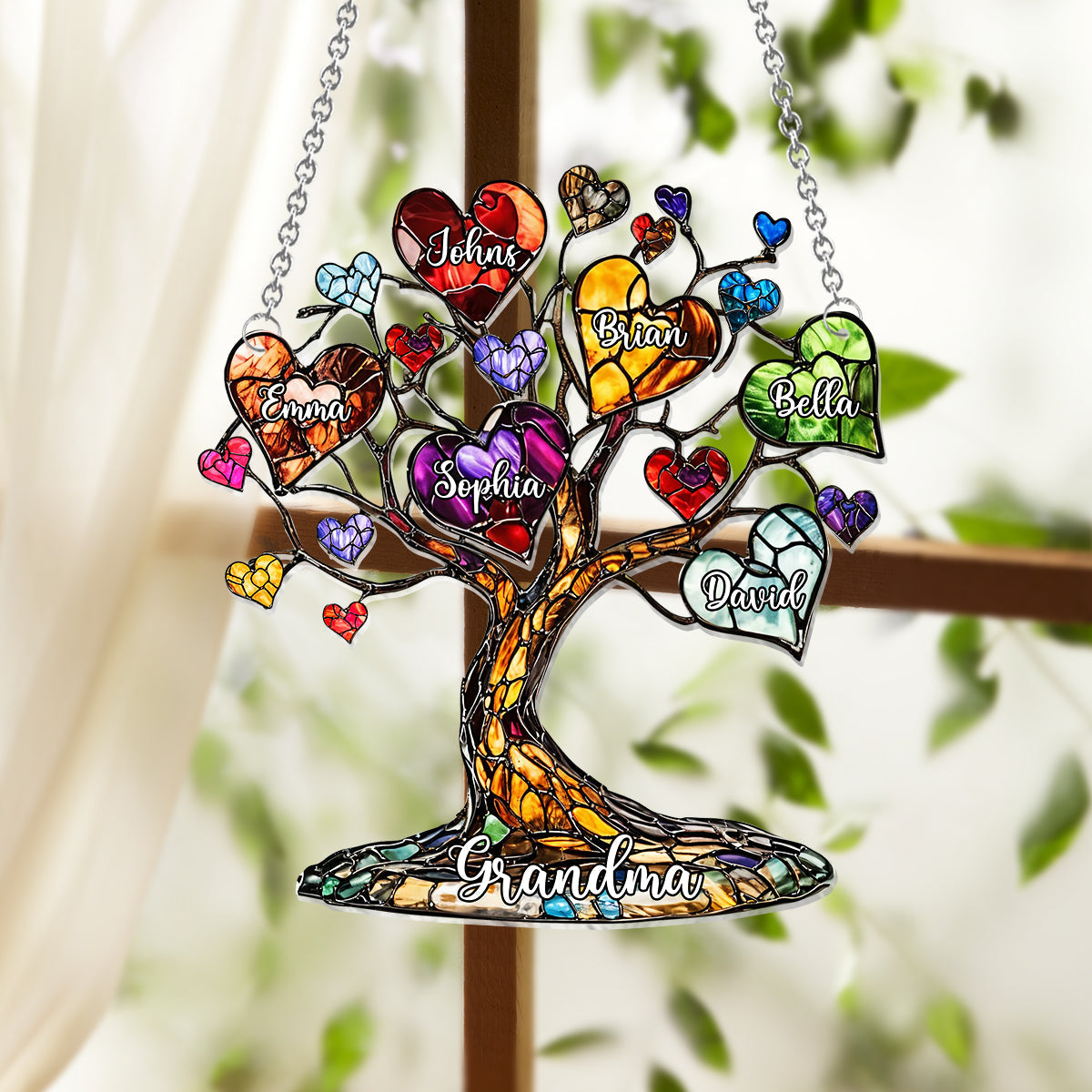 Mom Grandma Heart Tree - Personalized Mother Window Hanging Suncatcher Ornament