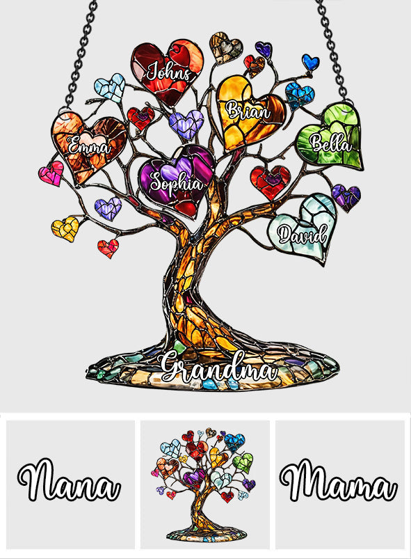 Mom Grandma Heart Tree - Personalized Mother Window Hanging Suncatcher Ornament