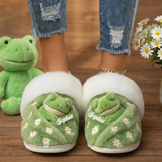 Love Frog - Personalized Frog Slippers With Fur Lining