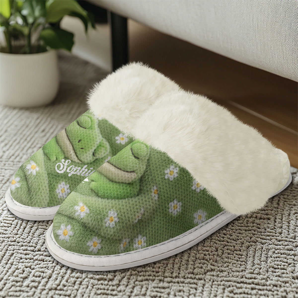 Love Frog - Personalized Frog Slippers With Fur Lining