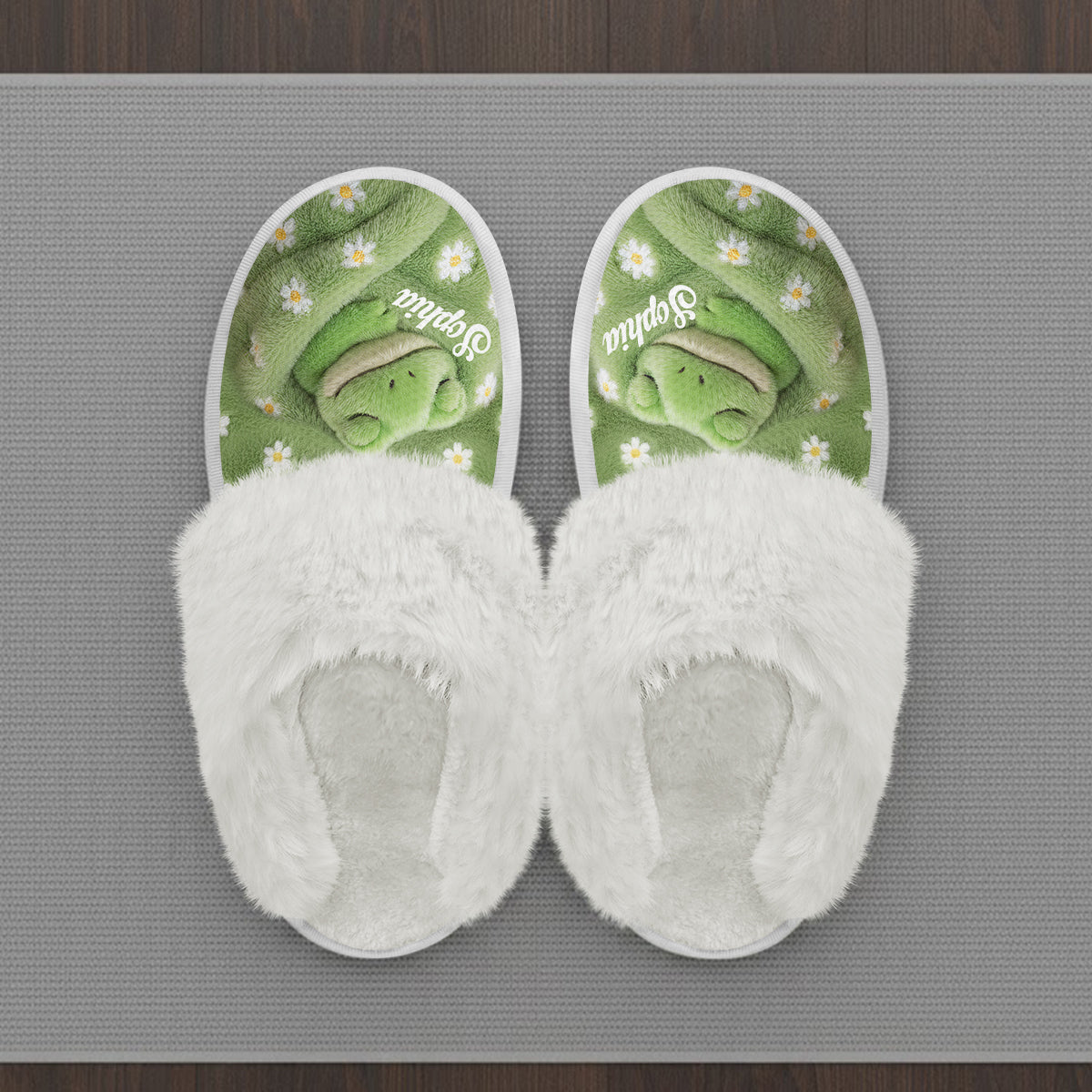 Love Frog - Personalized Frog Slippers With Fur Lining