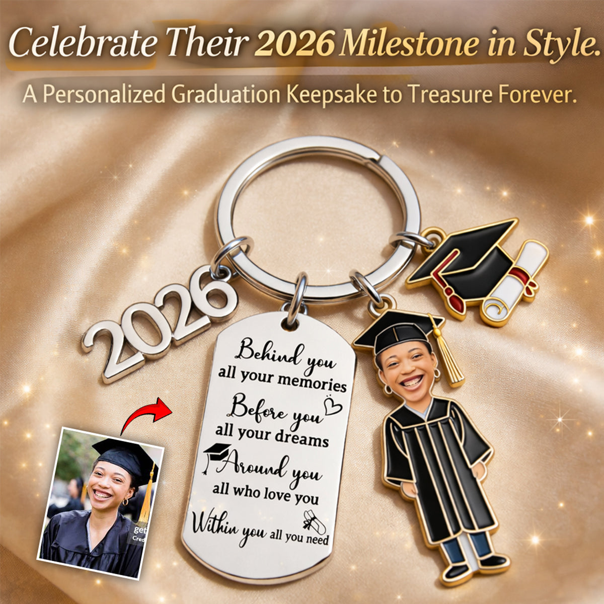 Graduation Gift - Personalized Graduation Keychain With Charms