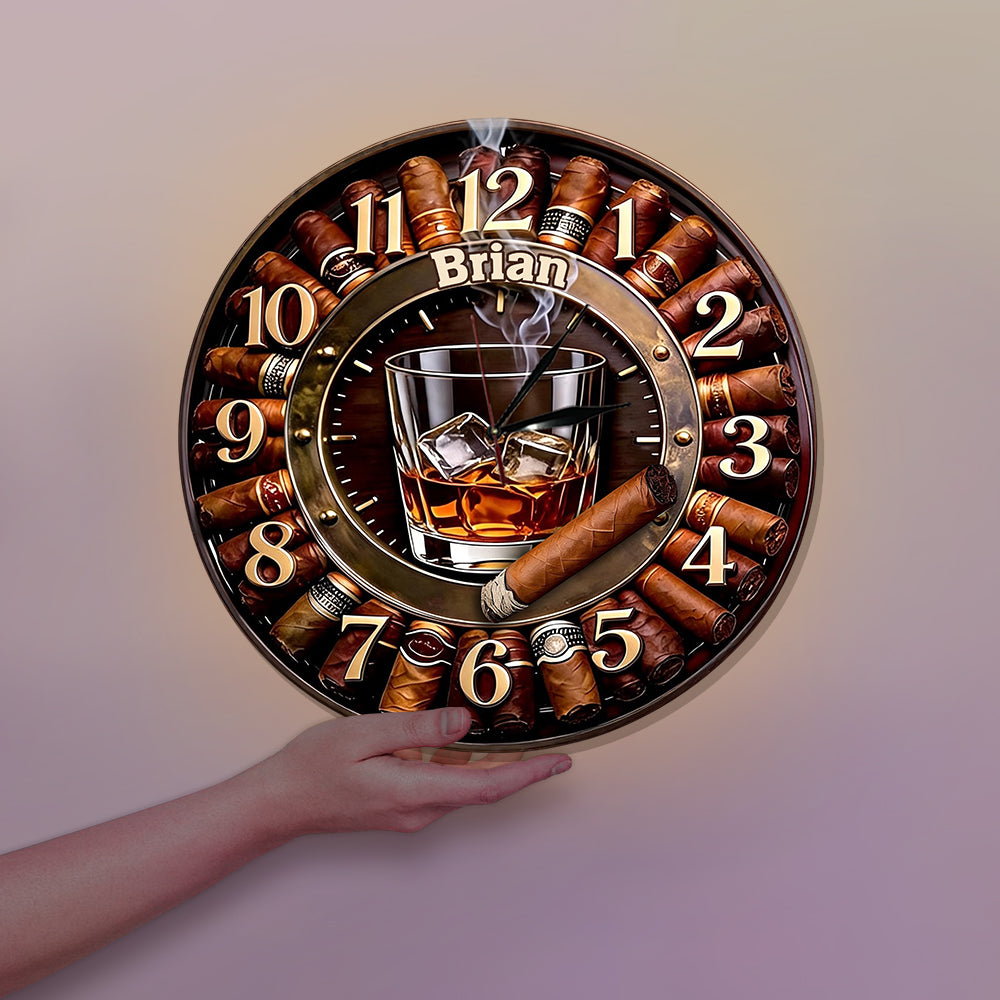Whiskey And Cigar - Personalized Whisky LED Light Wall Clock