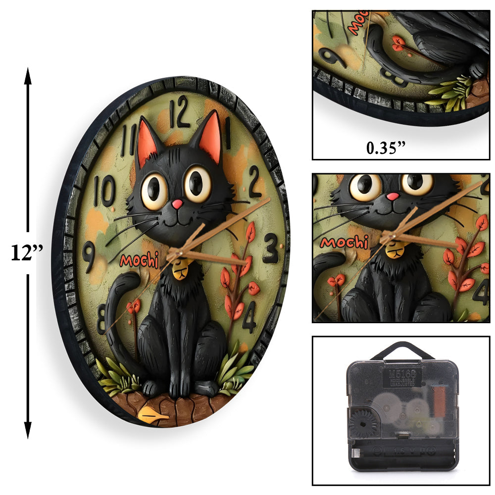 Cute Black Cat - Personalized Black Cat Wall Clock