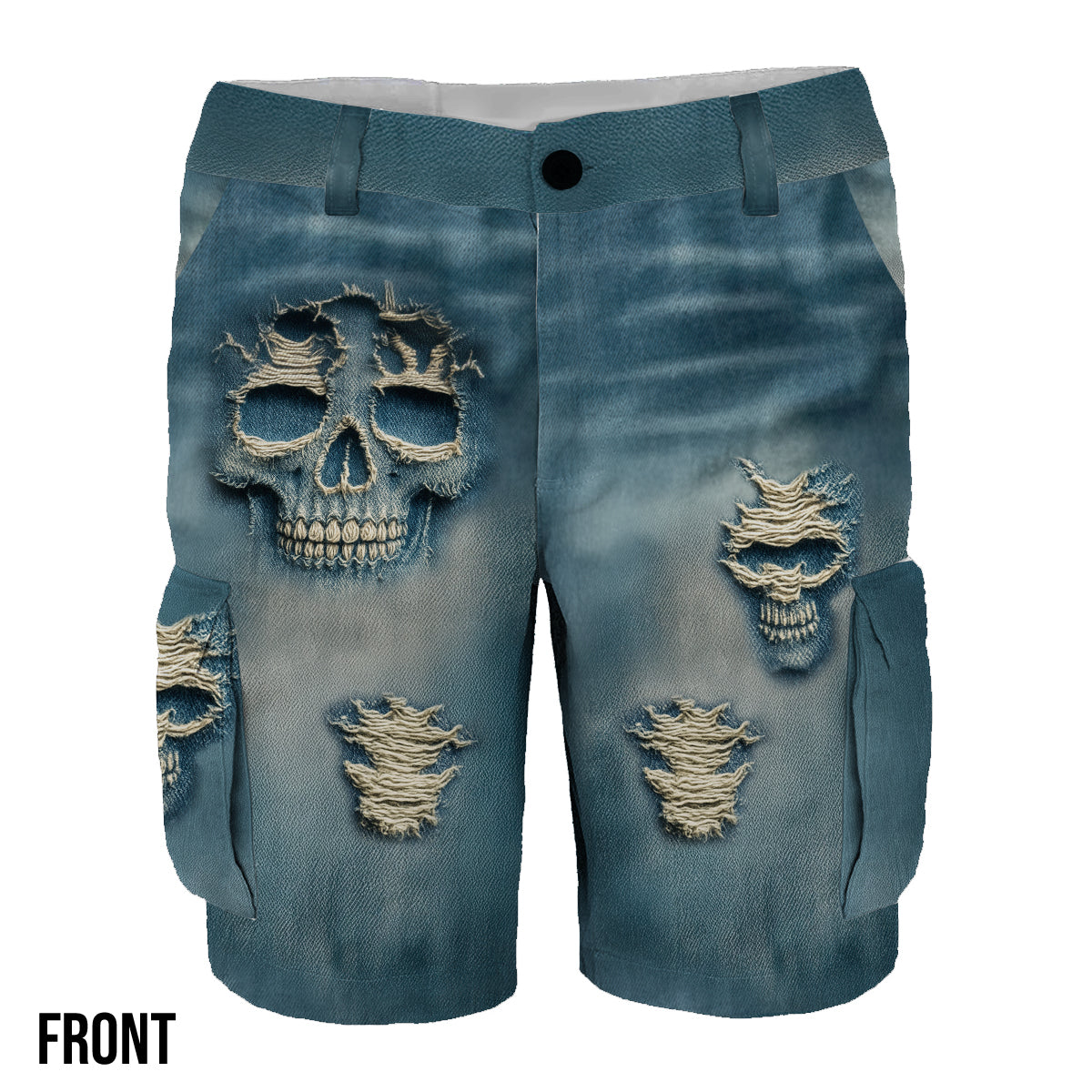 Distressed Skulls - Personalized Skull Cargo Shorts With Belt