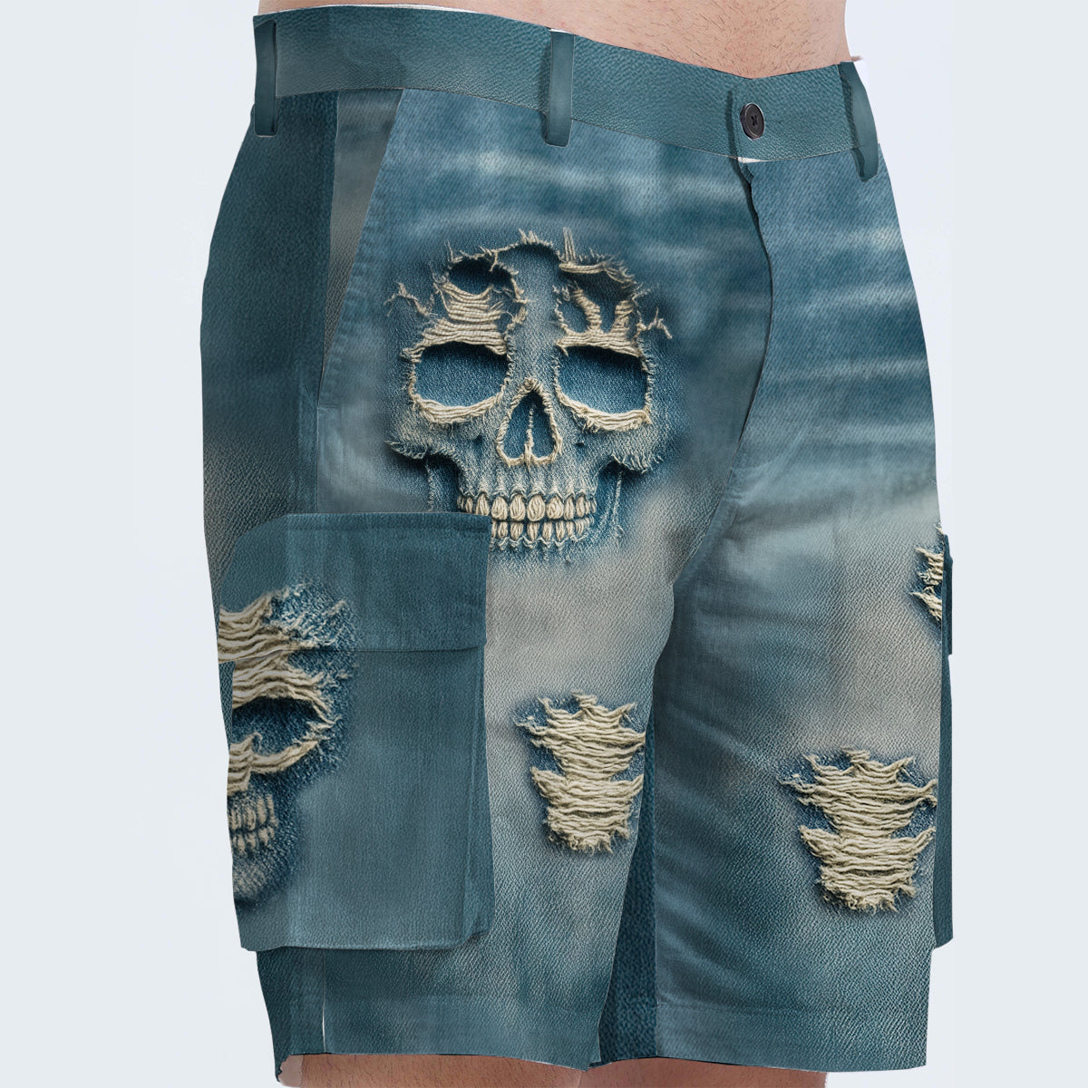 Distressed Skulls - Personalized Skull Cargo Shorts With Belt