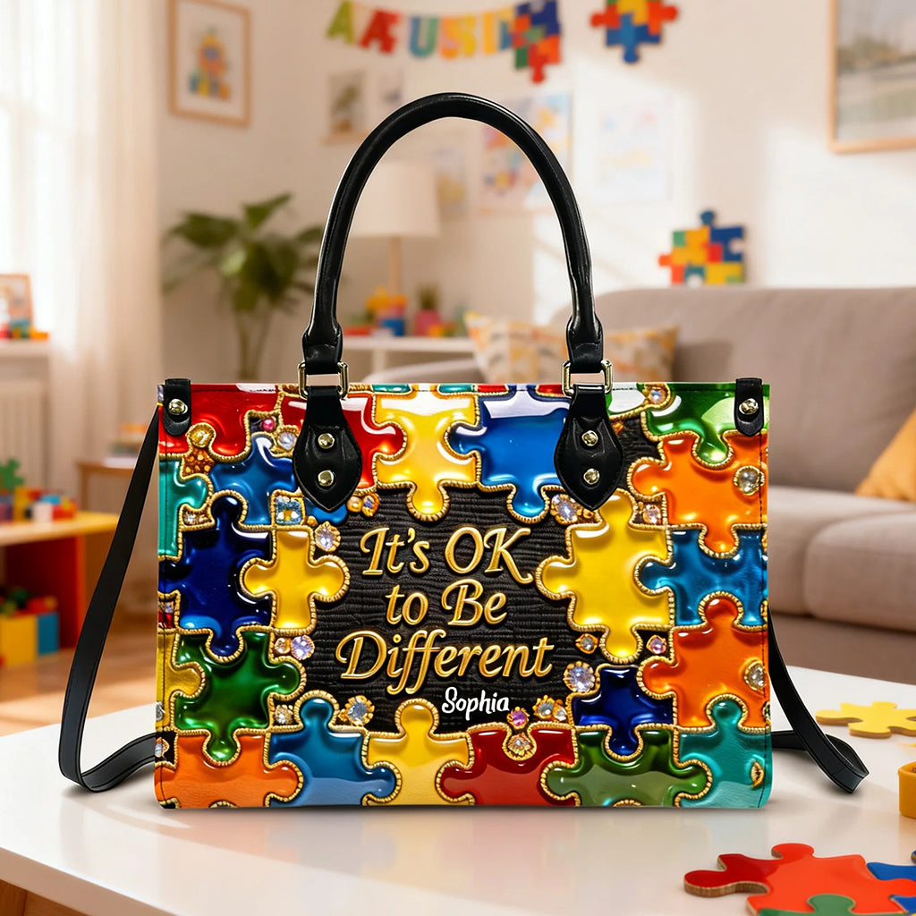 It's Ok To Be Different - Personalized Autism Awareness Leather Handbag