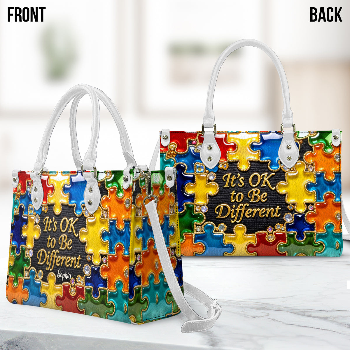 It's Ok To Be Different - Personalized Autism Awareness Leather Handbag