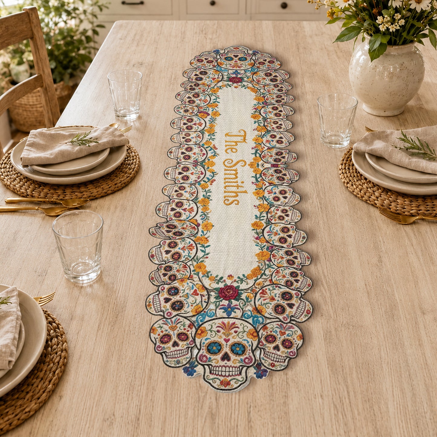 Day Of The Death - Personalized Skull Table Runner Custom Shape