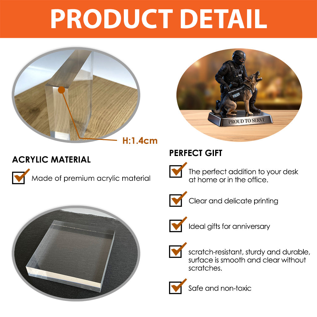 Proud to Serve - Personalized Police Officer Custom Shaped Acrylic Plaque