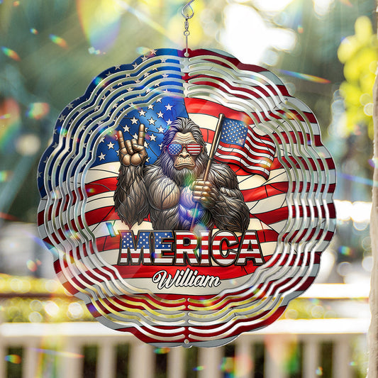 Merica 4th Of July - Personalized Bigfoot Wind Spinner