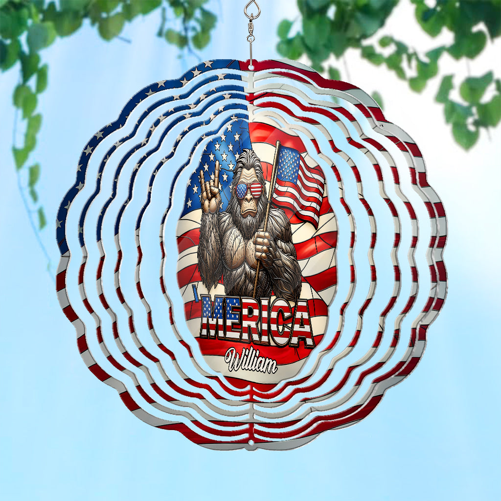 Merica 4th Of July - Personalized Bigfoot Wind Spinner