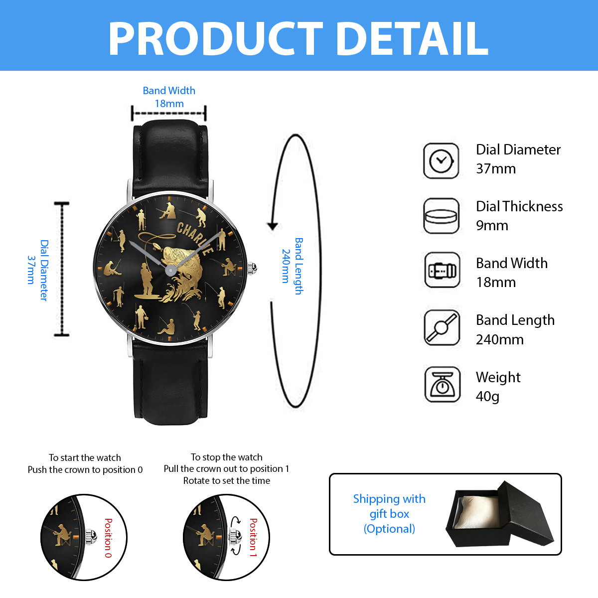 Fishing Silhouette - Personalized Fishing Hand Watch