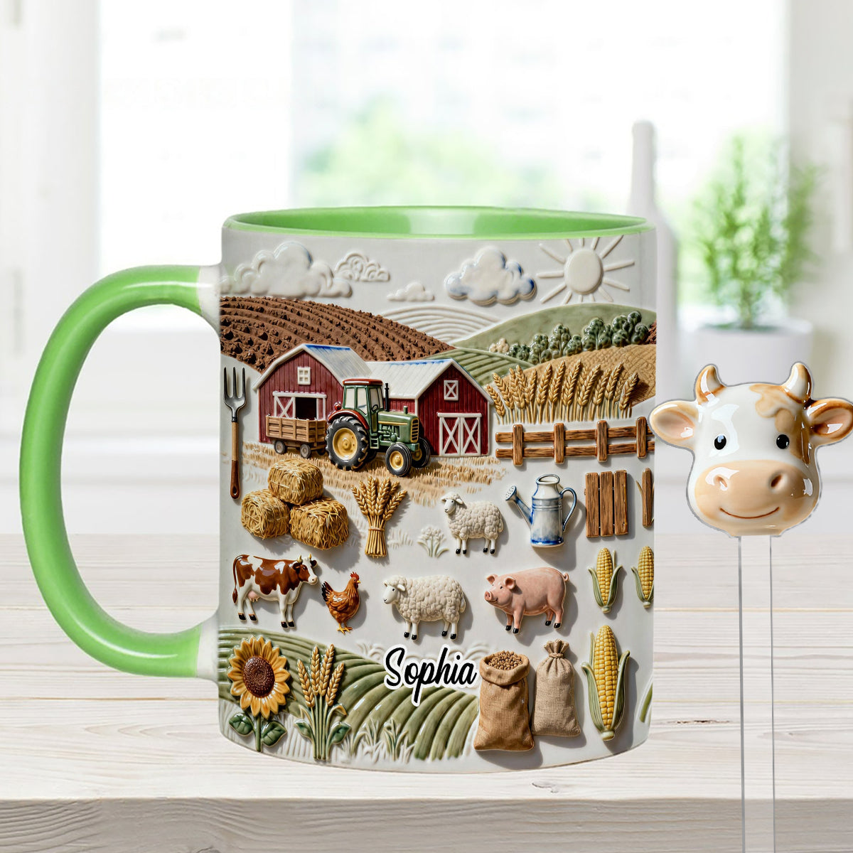 Farm Life - Personalized Farmer Set Accent Mug with Acrylic Stirres