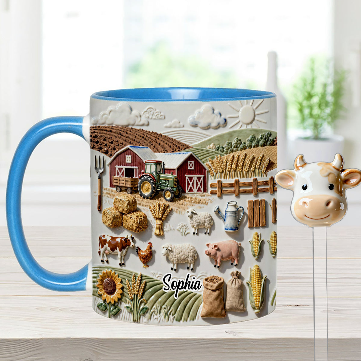 Farm Life - Personalized Farmer Set Accent Mug with Acrylic Stirres