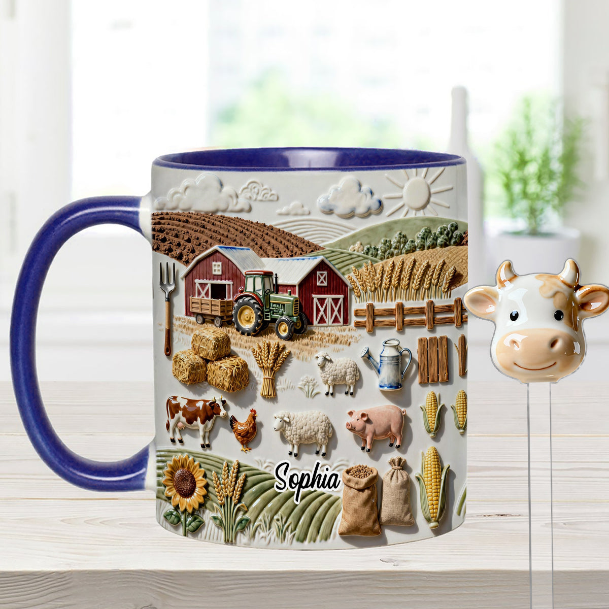 Farm Life - Personalized Farmer Set Accent Mug with Acrylic Stirres