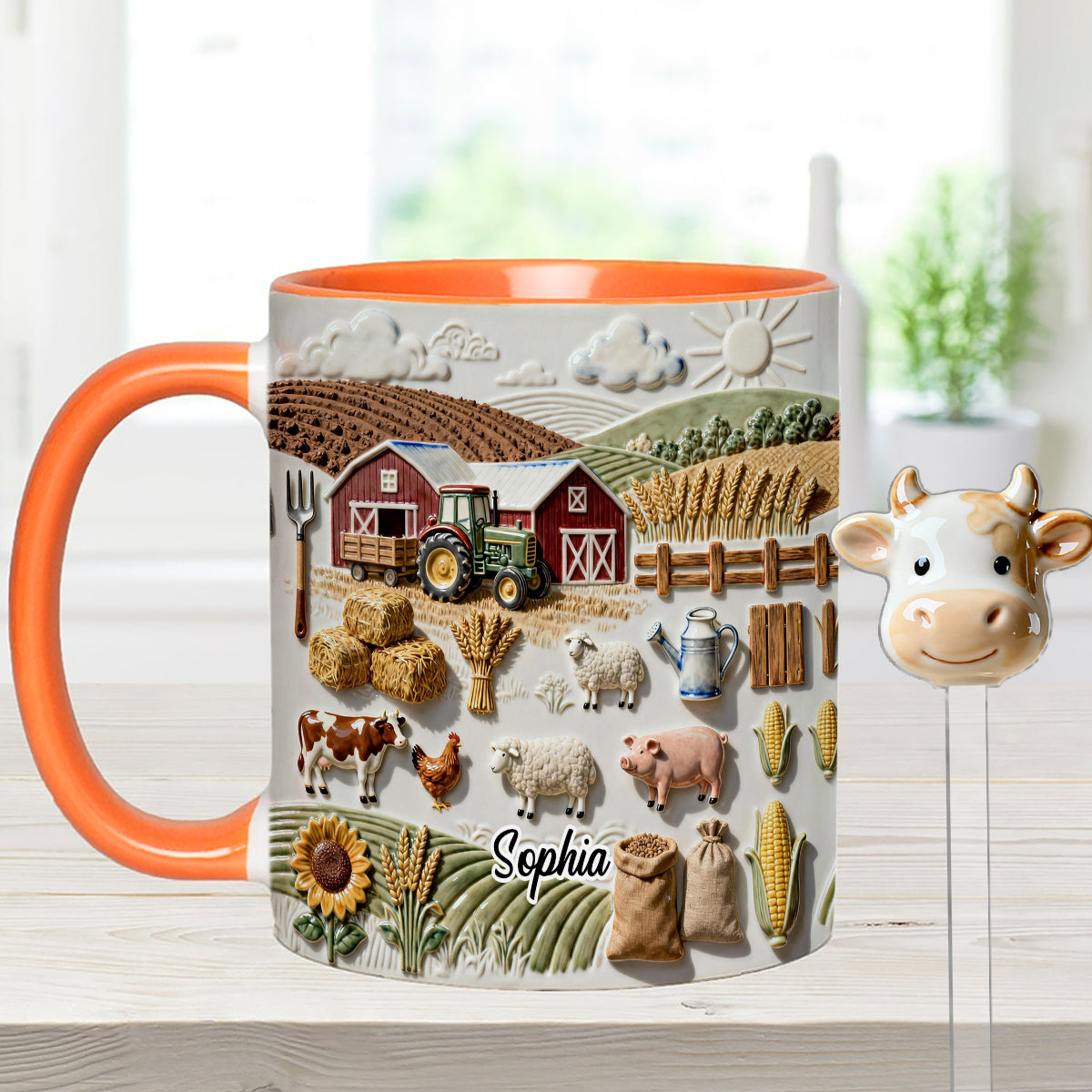 Farm Life - Personalized Farmer Set Accent Mug with Acrylic Stirres