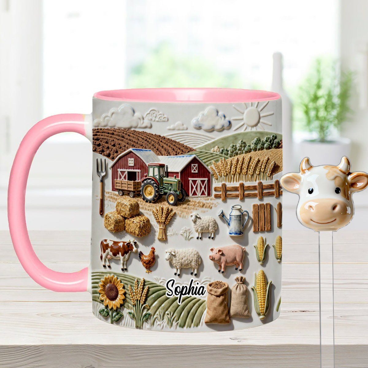 Farm Life - Personalized Farmer Set Accent Mug with Acrylic Stirres