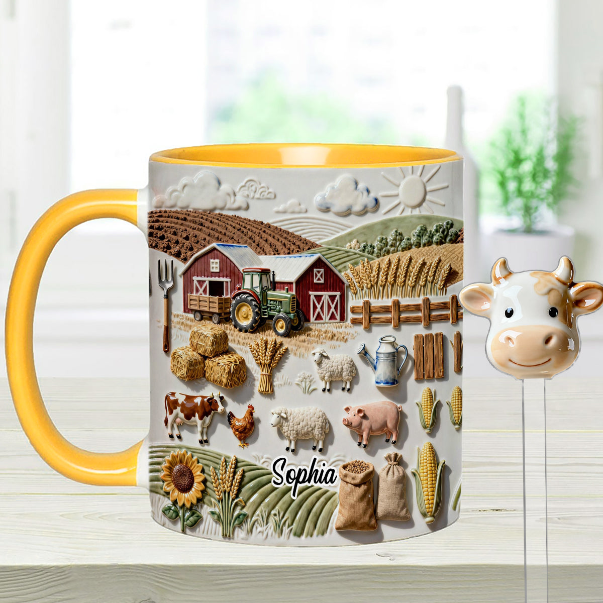 Farm Life - Personalized Farmer Set Accent Mug with Acrylic Stirres