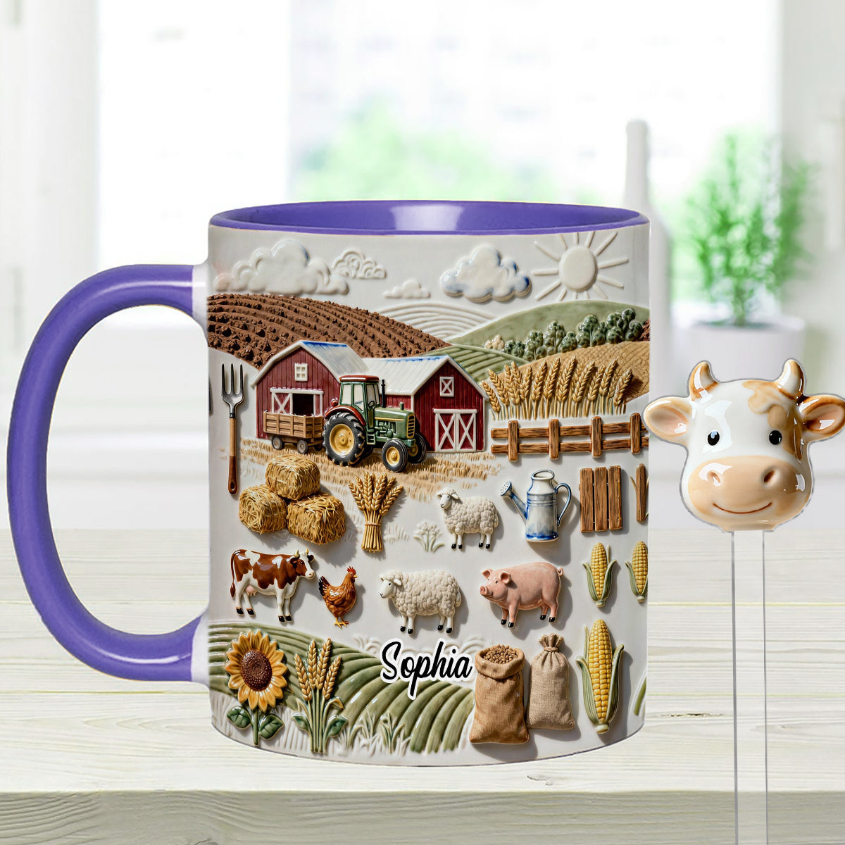 Farm Life - Personalized Farmer Set Accent Mug with Acrylic Stirres