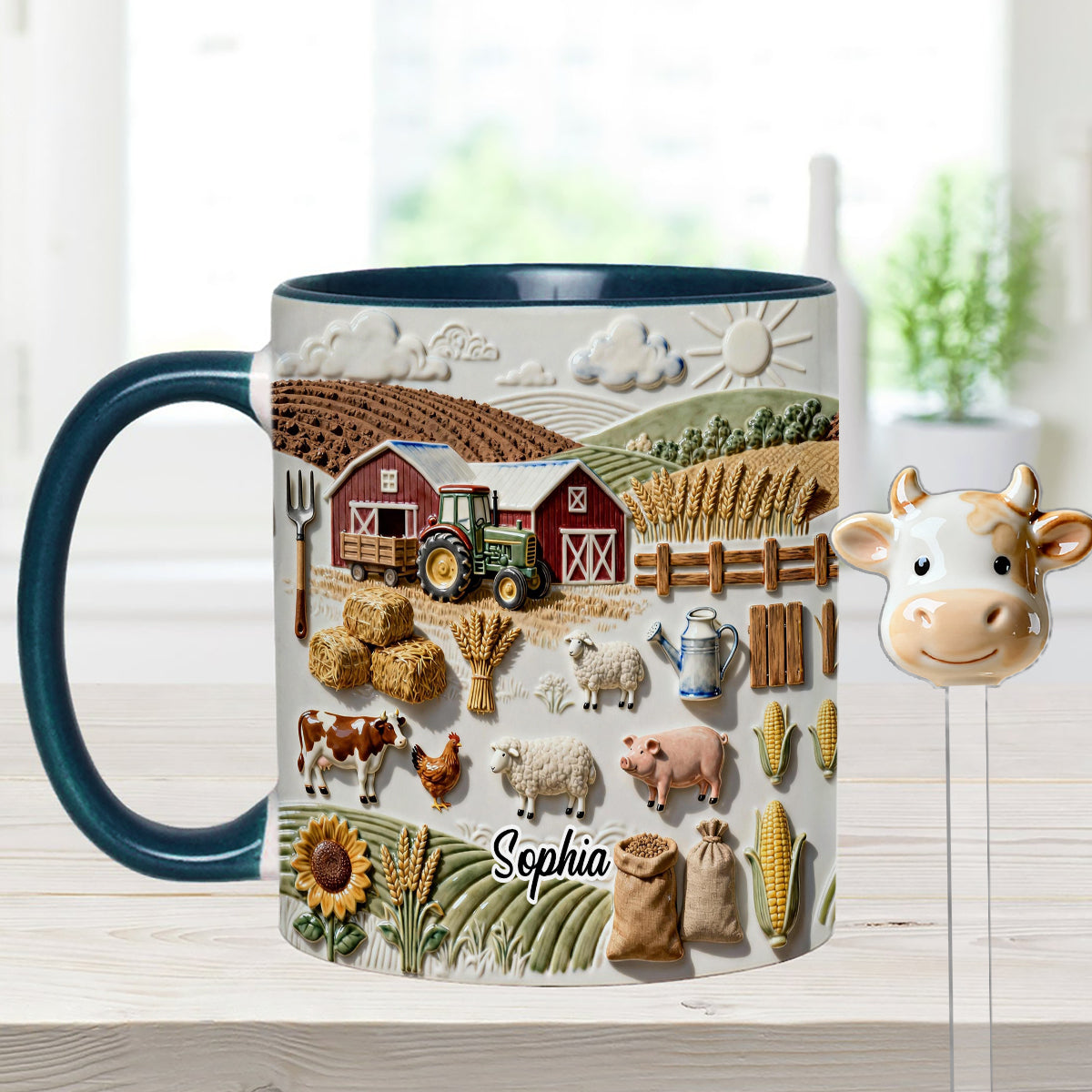 Farm Life - Personalized Farmer Set Accent Mug with Acrylic Stirres