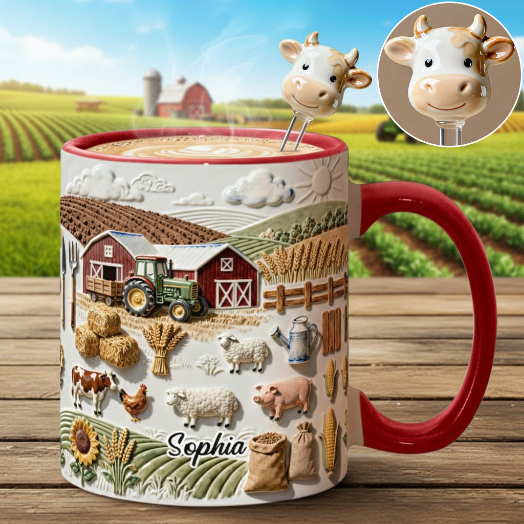 Farm Life - Personalized Farmer Set Accent Mug with Acrylic Stirres