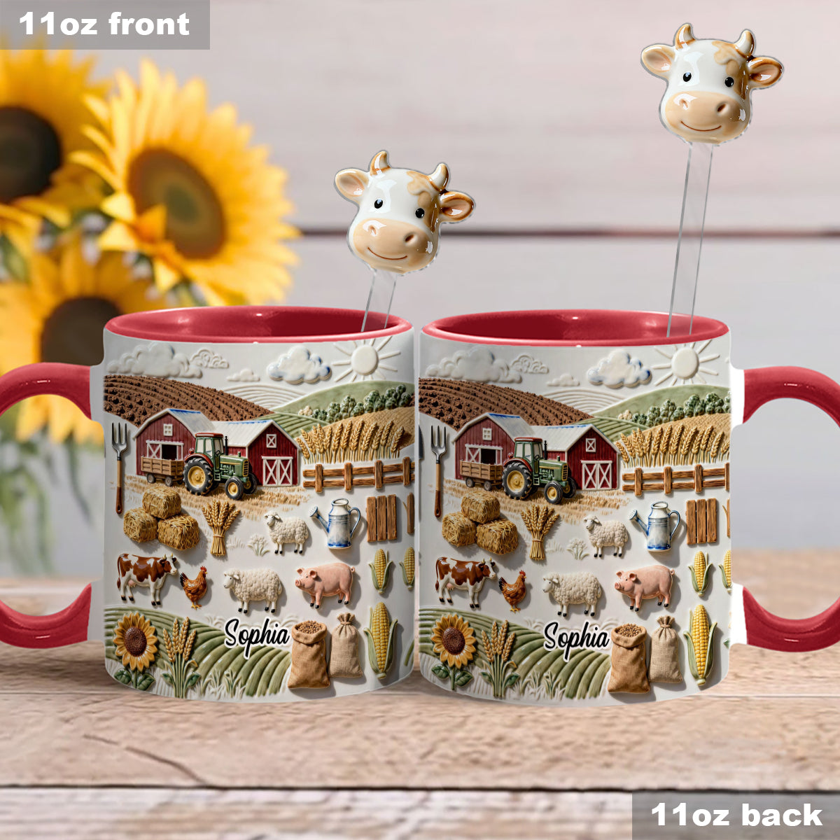 Farm Life - Personalized Farmer Set Accent Mug with Acrylic Stirres