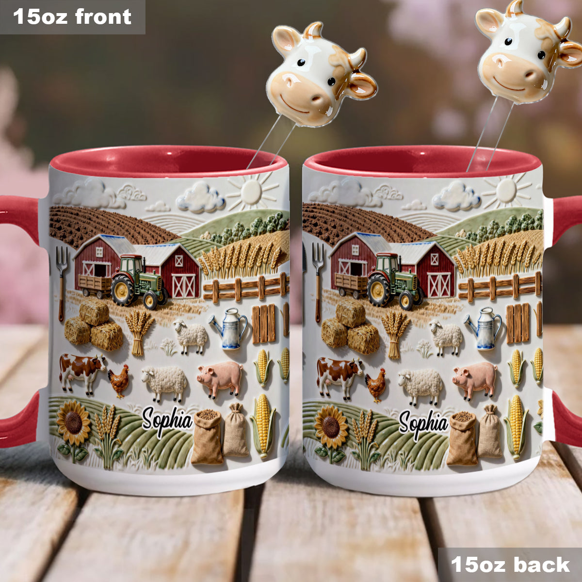 Farm Life - Personalized Farmer Set Accent Mug with Acrylic Stirres