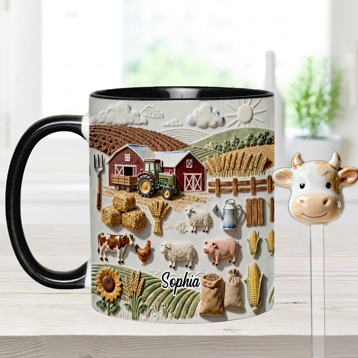 Farm Life - Personalized Farmer Set Accent Mug with Acrylic Stirres