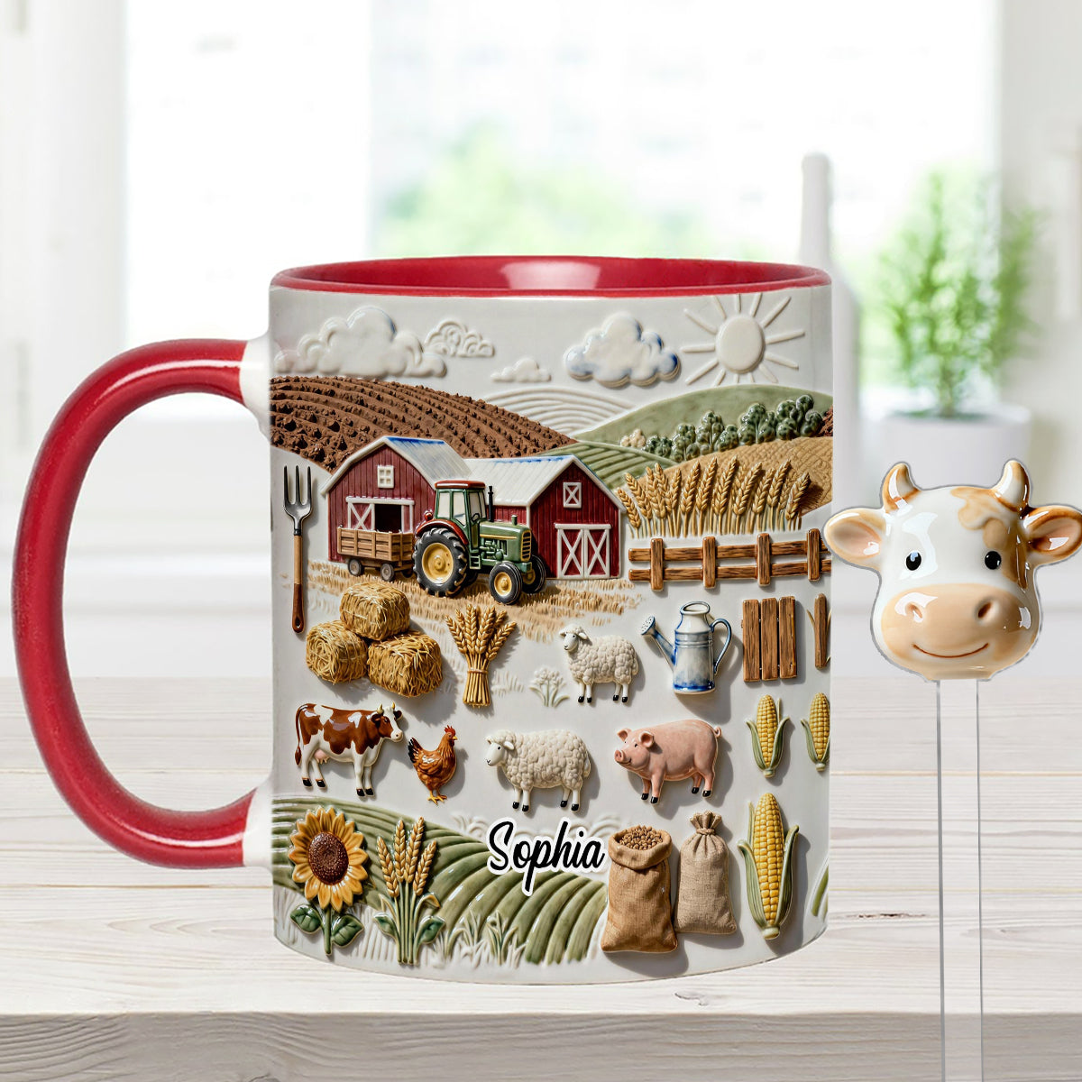 Farm Life - Personalized Farmer Set Accent Mug with Acrylic Stirres