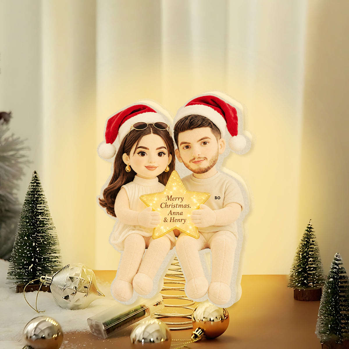 Christmas Together - Personalized Couple LED Light Tree Topper
