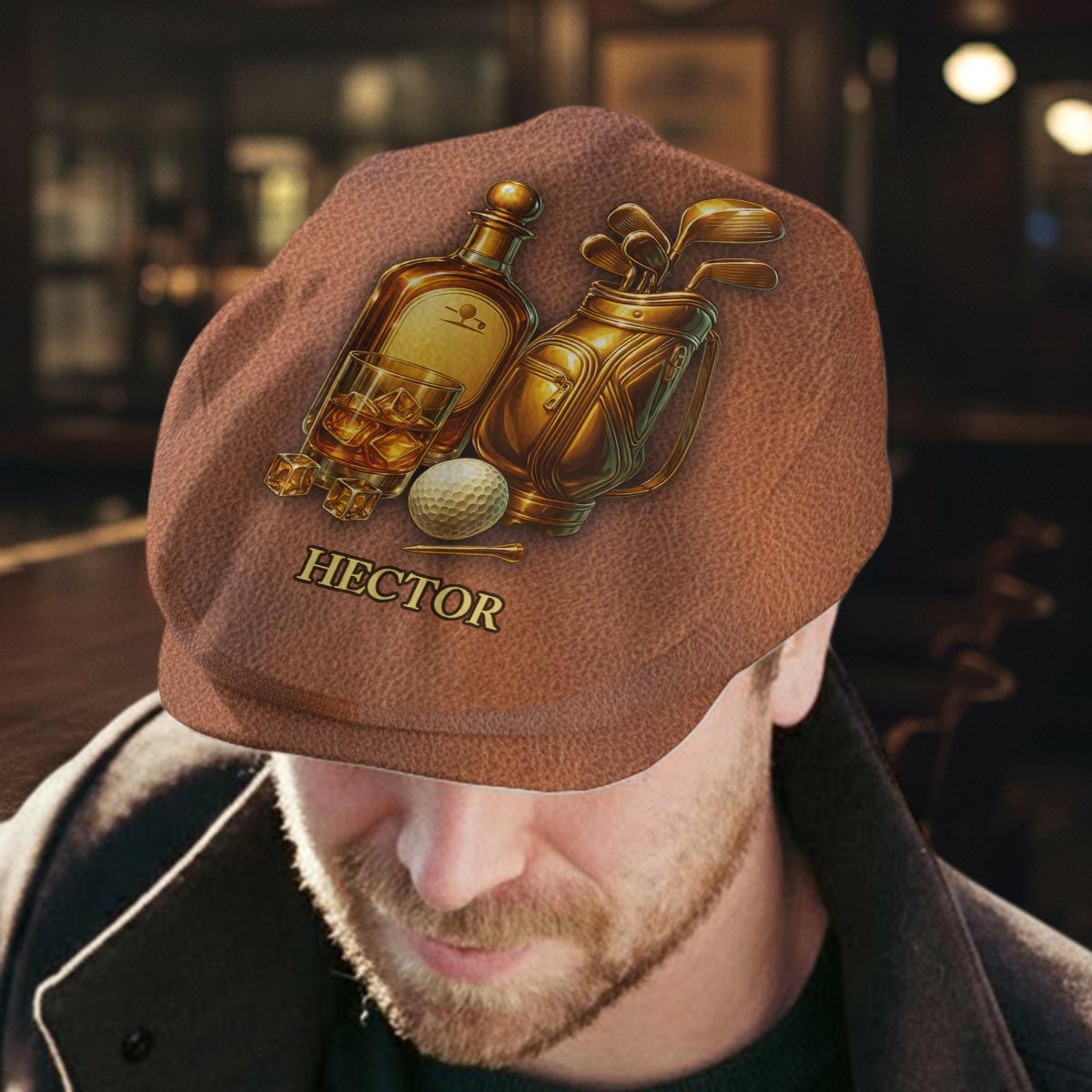 Golf & Whiskey - Personalized Golf Newsboy Cap