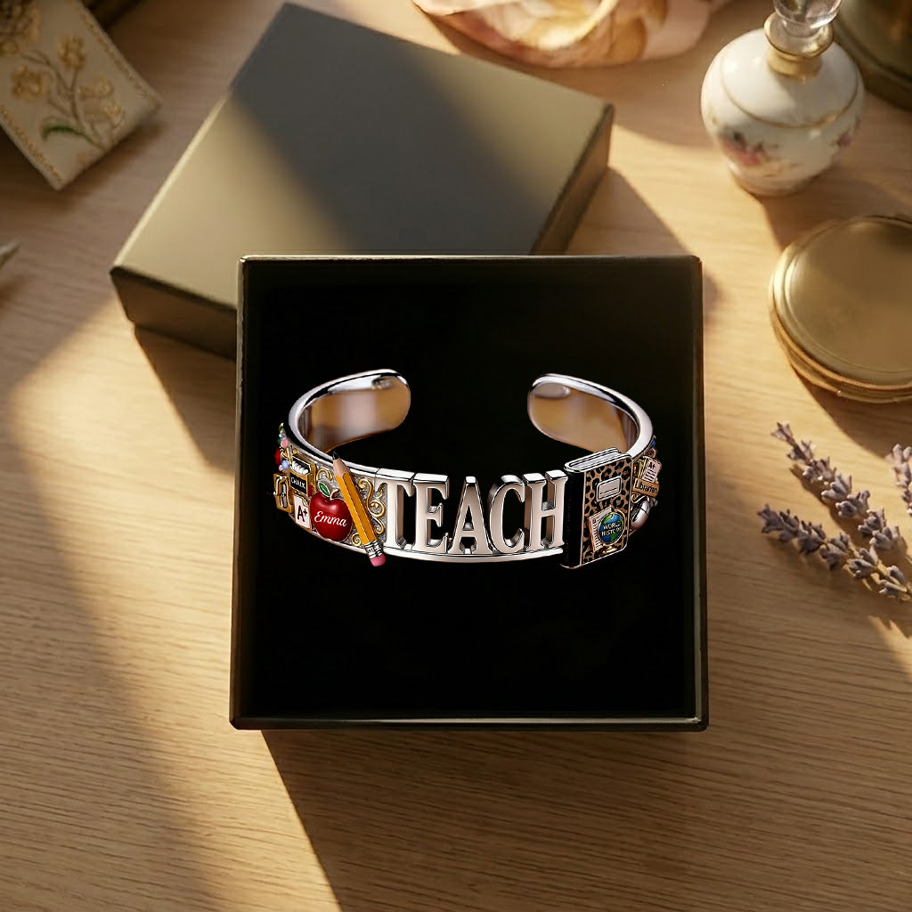 Back To School - Personalized Teacher Shaped Cuff Bracelet