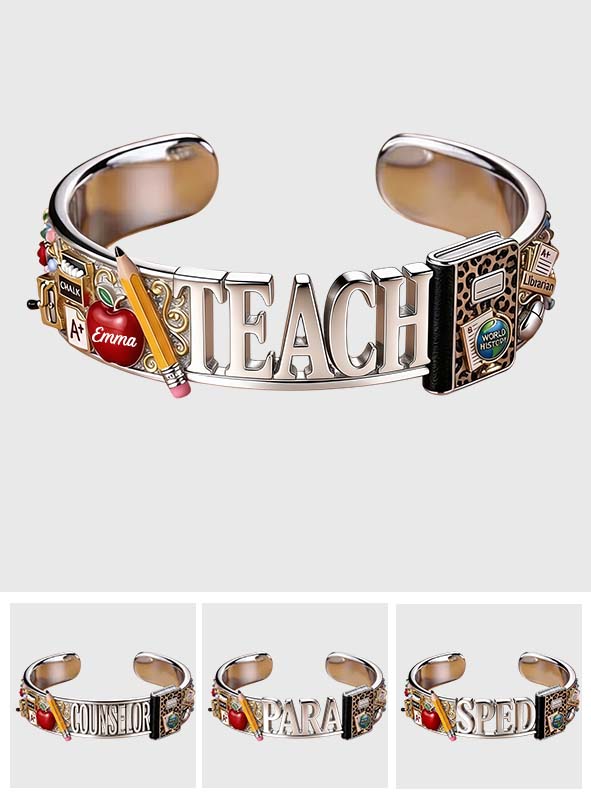 Back To School - Personalized Teacher Shaped Cuff Bracelet