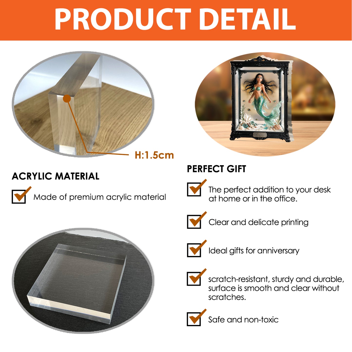 Personalized Mermaid Display Table Decor - Personalized Mermaid 2-Side Printed Acrylic Plaque
