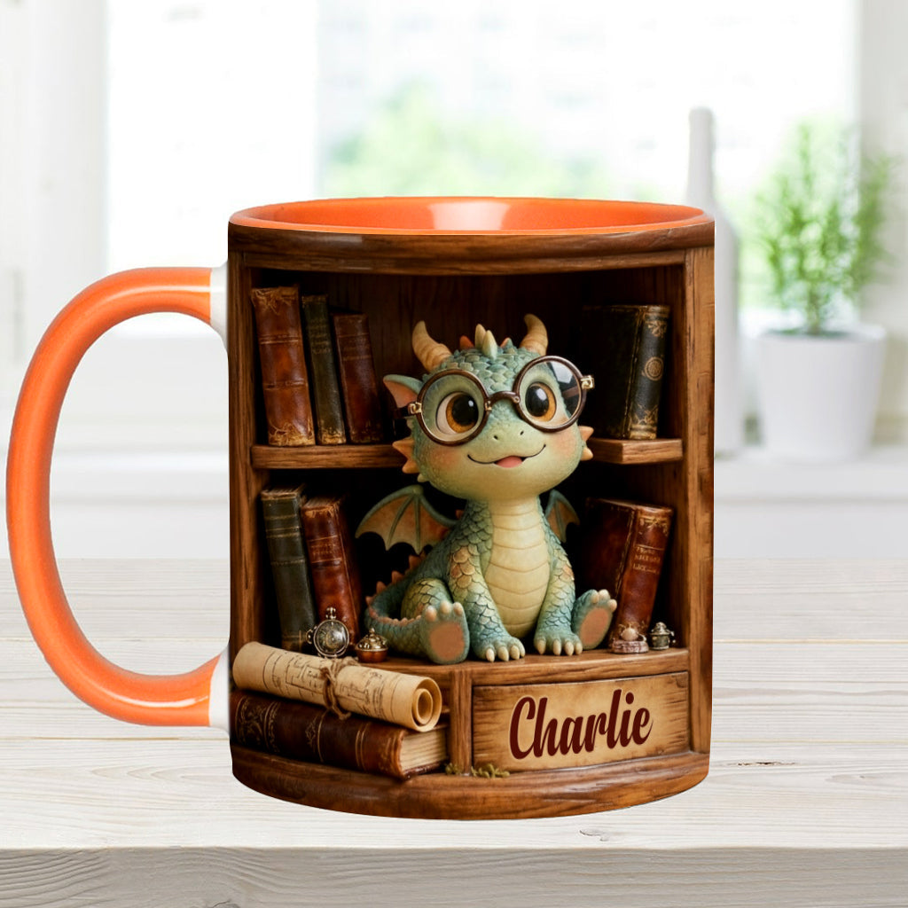 In A World Of Book Worms Be A Book Dragon - Personalized Book Accent Mug