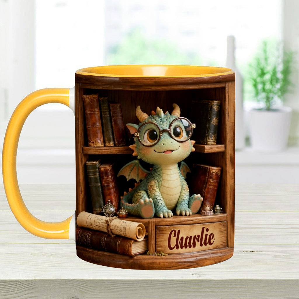 In A World Of Book Worms Be A Book Dragon - Personalized Book Accent Mug