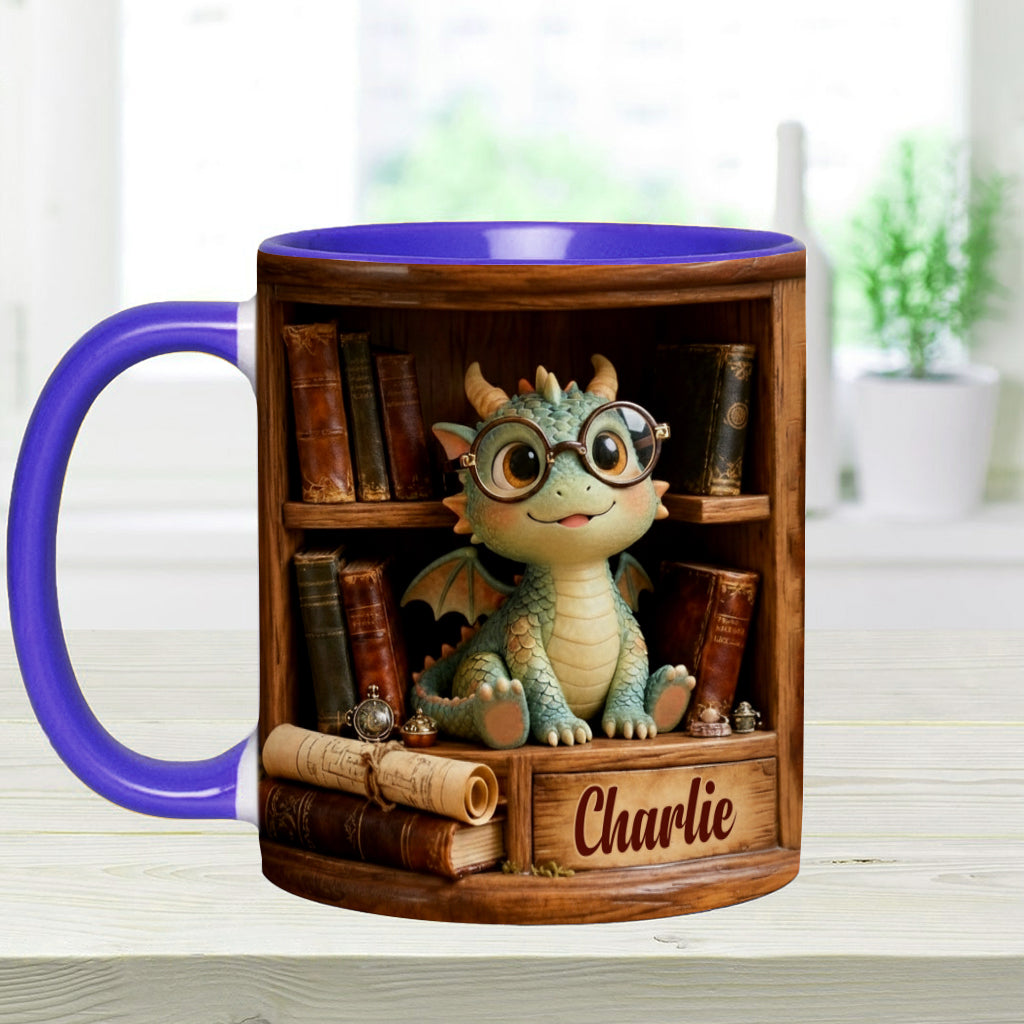 In A World Of Book Worms Be A Book Dragon - Personalized Book Accent Mug