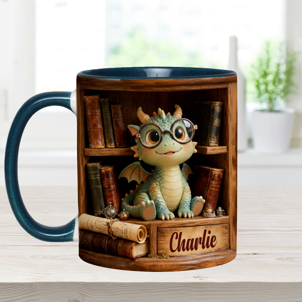 In A World Of Book Worms Be A Book Dragon - Personalized Book Accent Mug