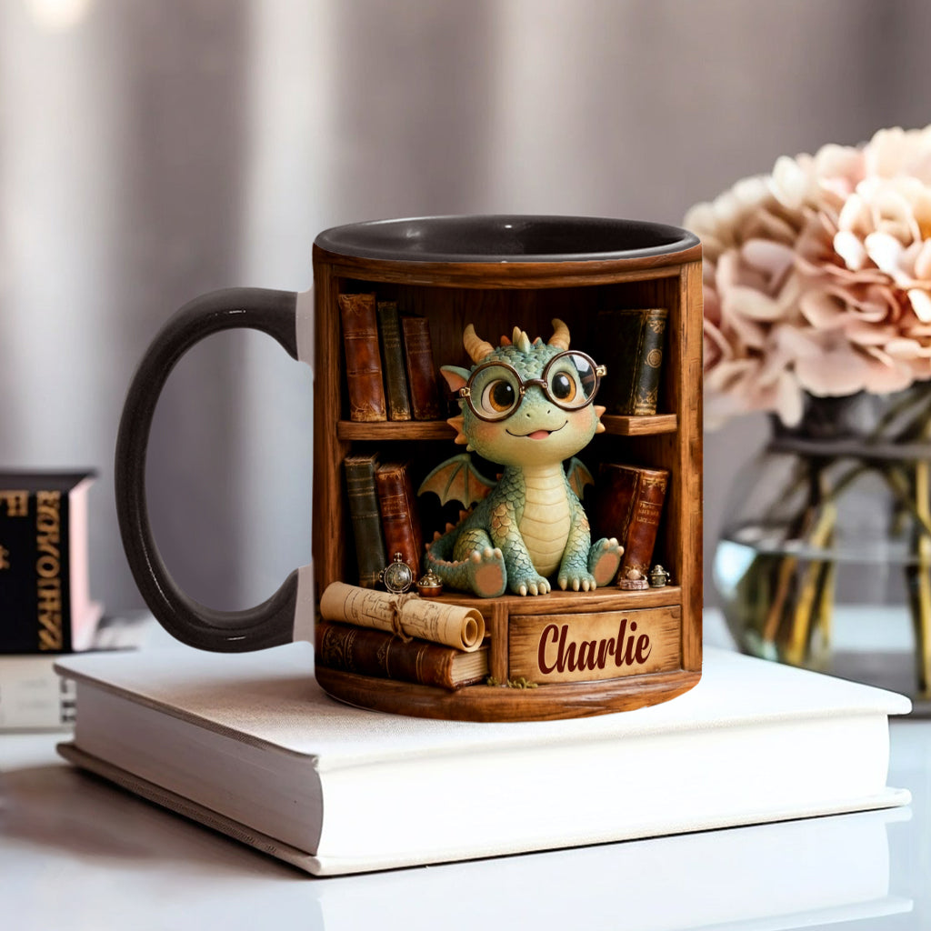 In A World Of Book Worms Be A Book Dragon - Personalized Book Accent Mug
