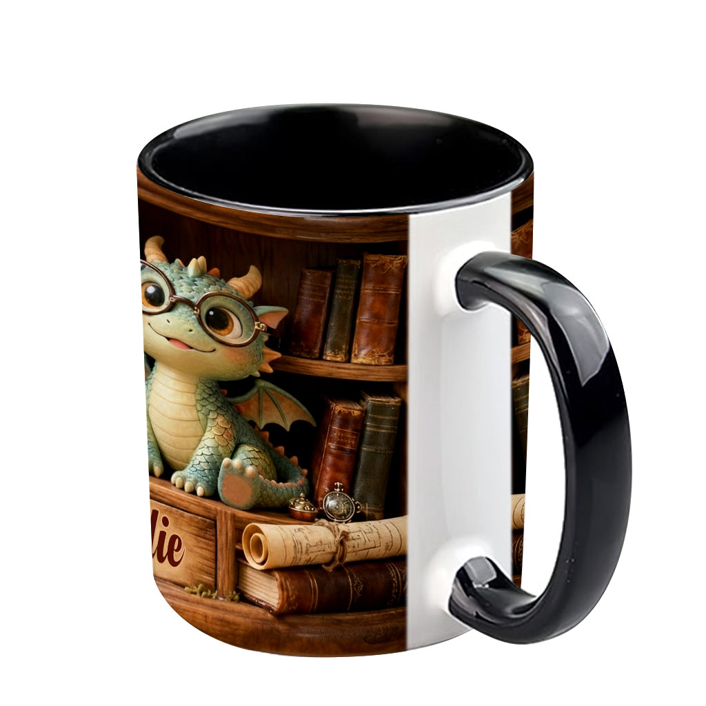 In A World Of Book Worms Be A Book Dragon - Personalized Book Accent Mug