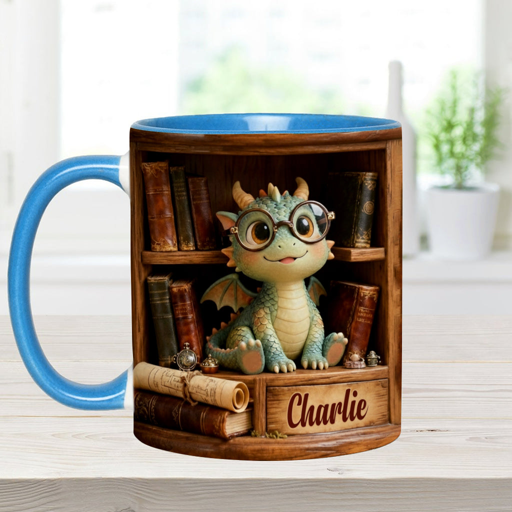 In A World Of Book Worms Be A Book Dragon - Personalized Book Accent Mug