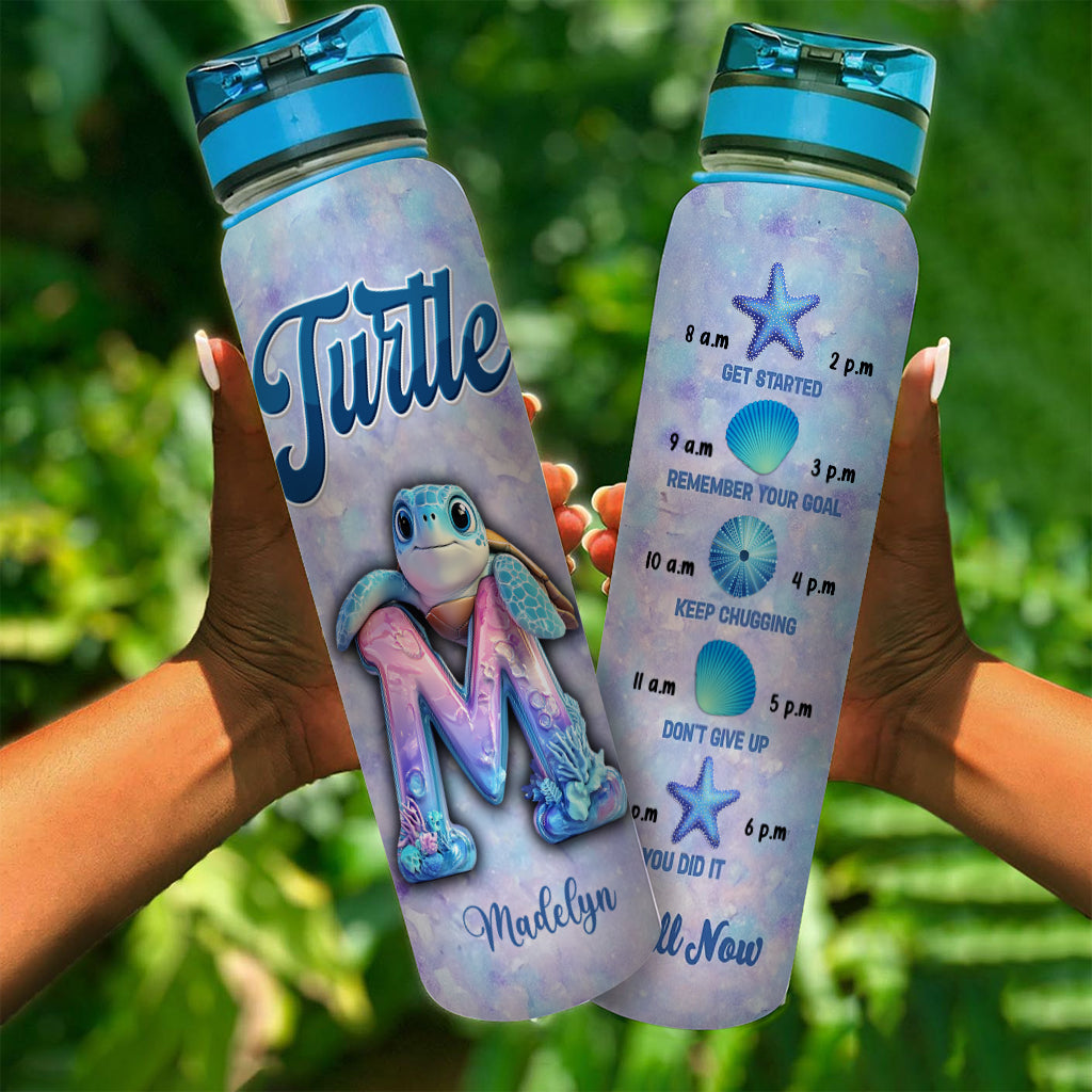 Turtle Alphabet Letter Custom Name - Personalized Turtle Water Tracker Bottle